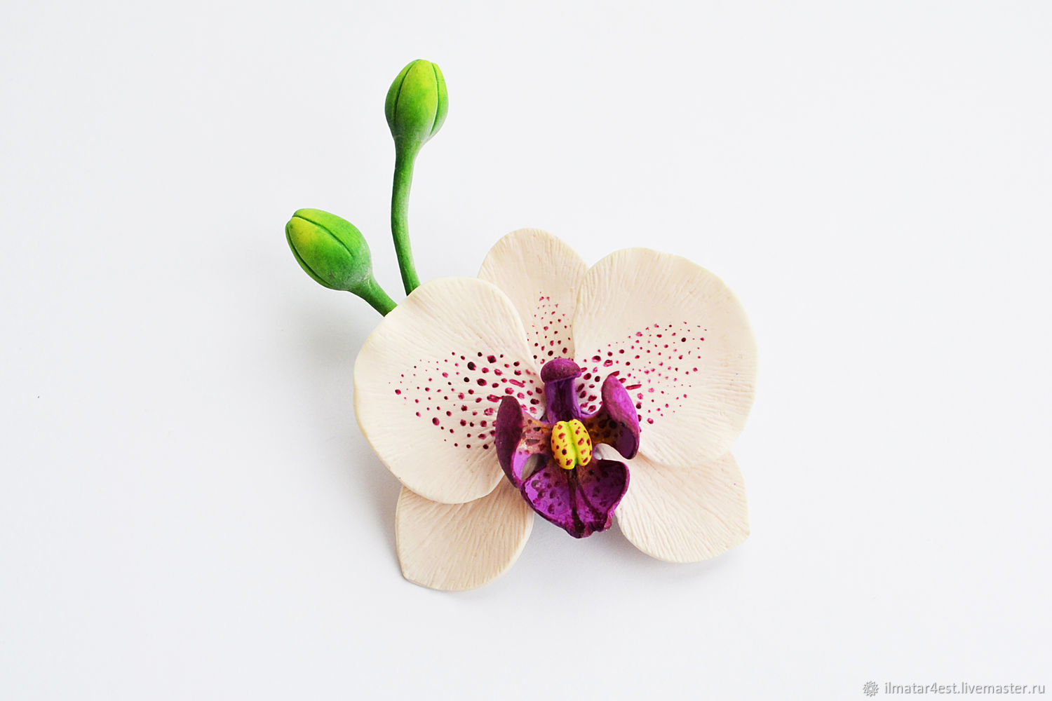 Брошь из полимерной глины "Кремовая орхидея"