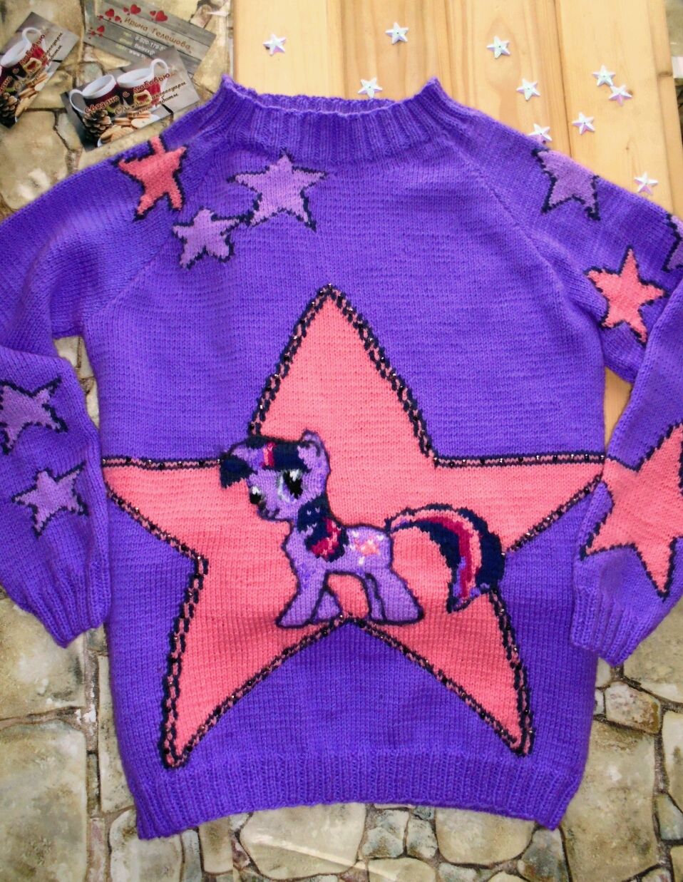 Вязаный пуловер " Пони Искорка"