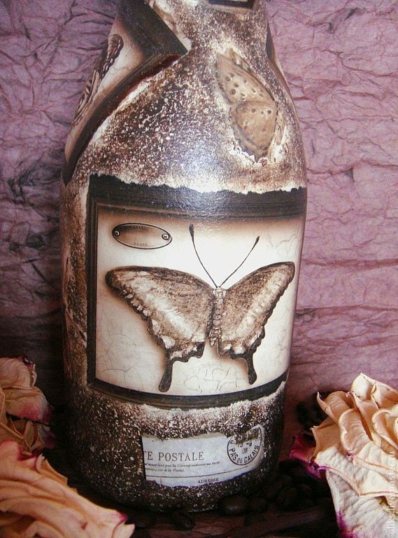 Стеклянная бутылочка-ваза  Бабочки CAPPUCCINO