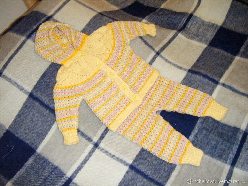 Костюм для девочки (9-12 мес), вязаный костюм с капюшоном для ребенка