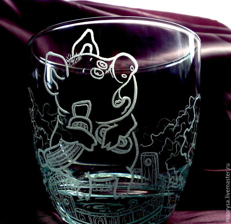 "Банный день" стакан расписанный с помощью ручной алмазной гравировки