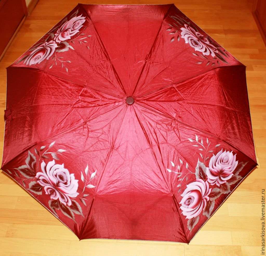 Зонт с ручной росписью "Тагильские розы"