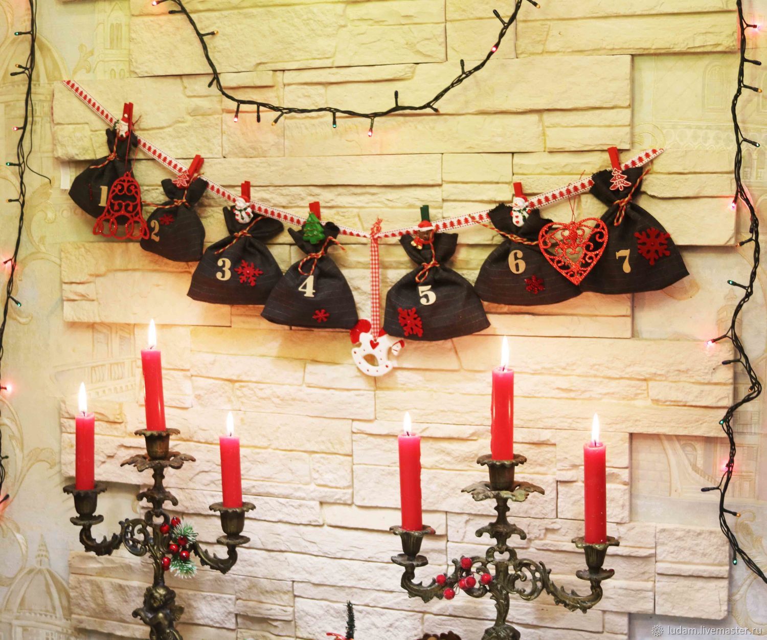 Рождественский адвент-календарь «Мешочки»"Новый год в красном"