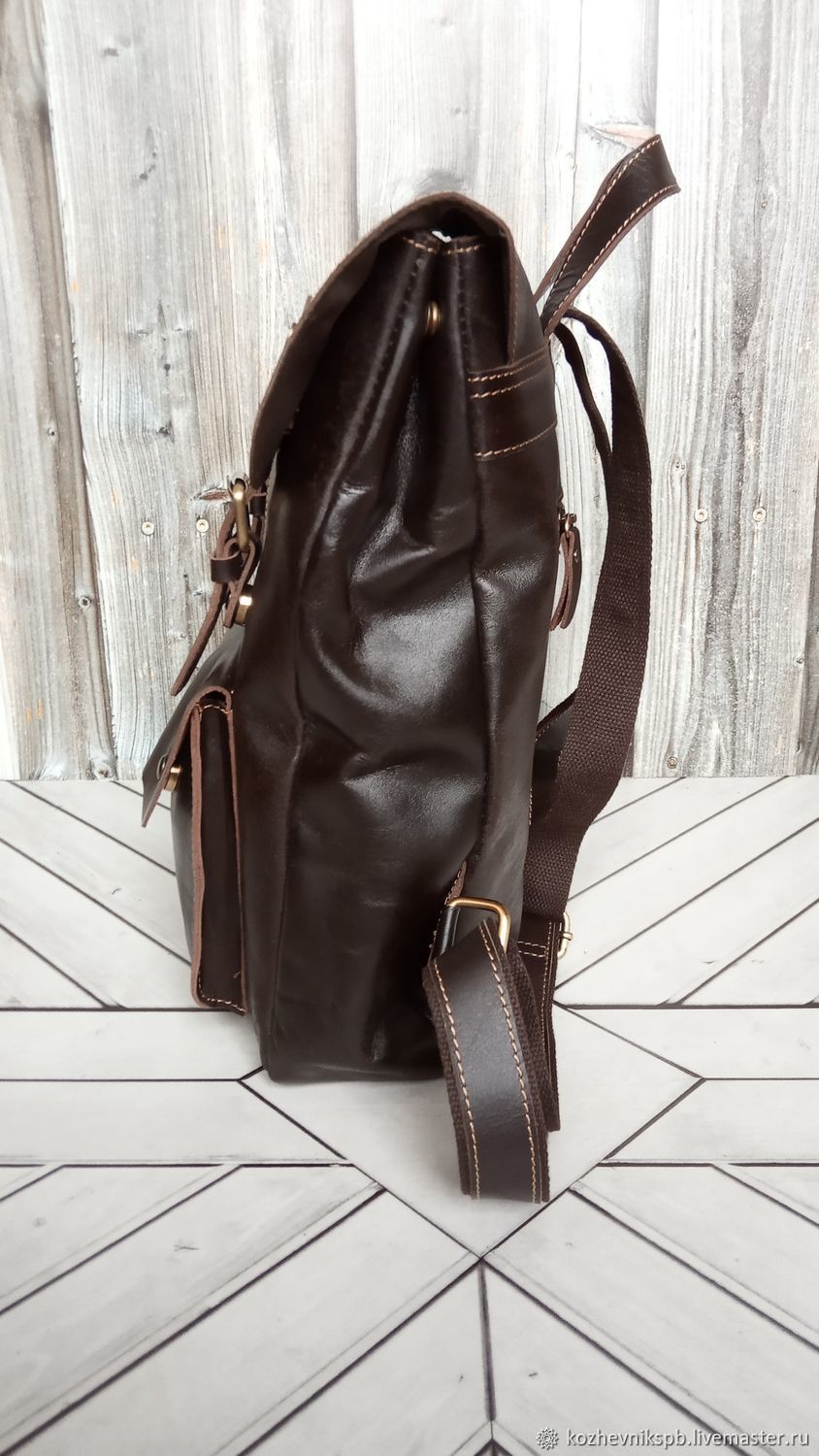 Кожаный рюкзак коричневый №7