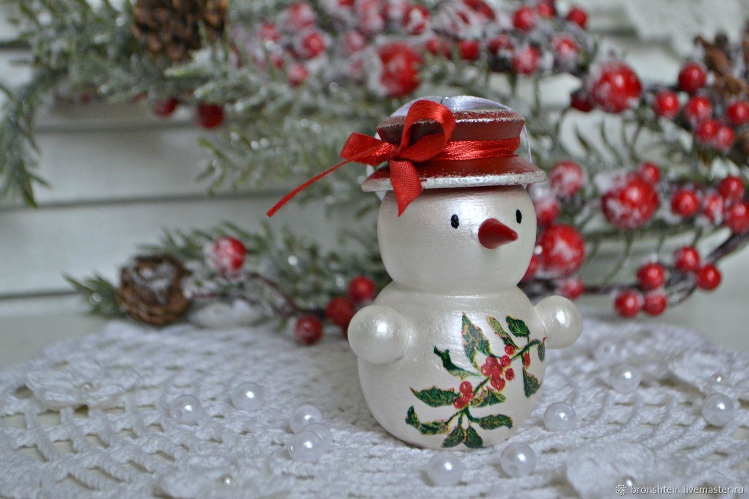 елочная игрушка, подвеска на елку, елочное украшение - "снеговик"