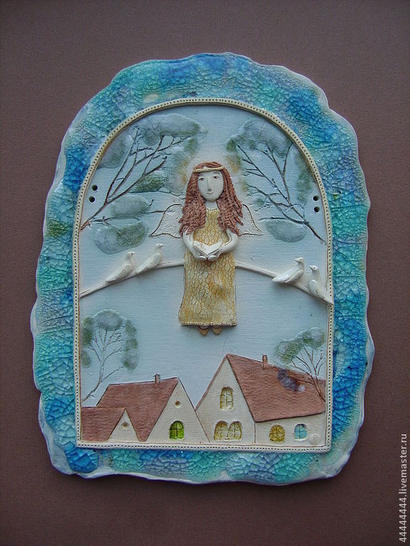 панно Ангел с голубками керамика
