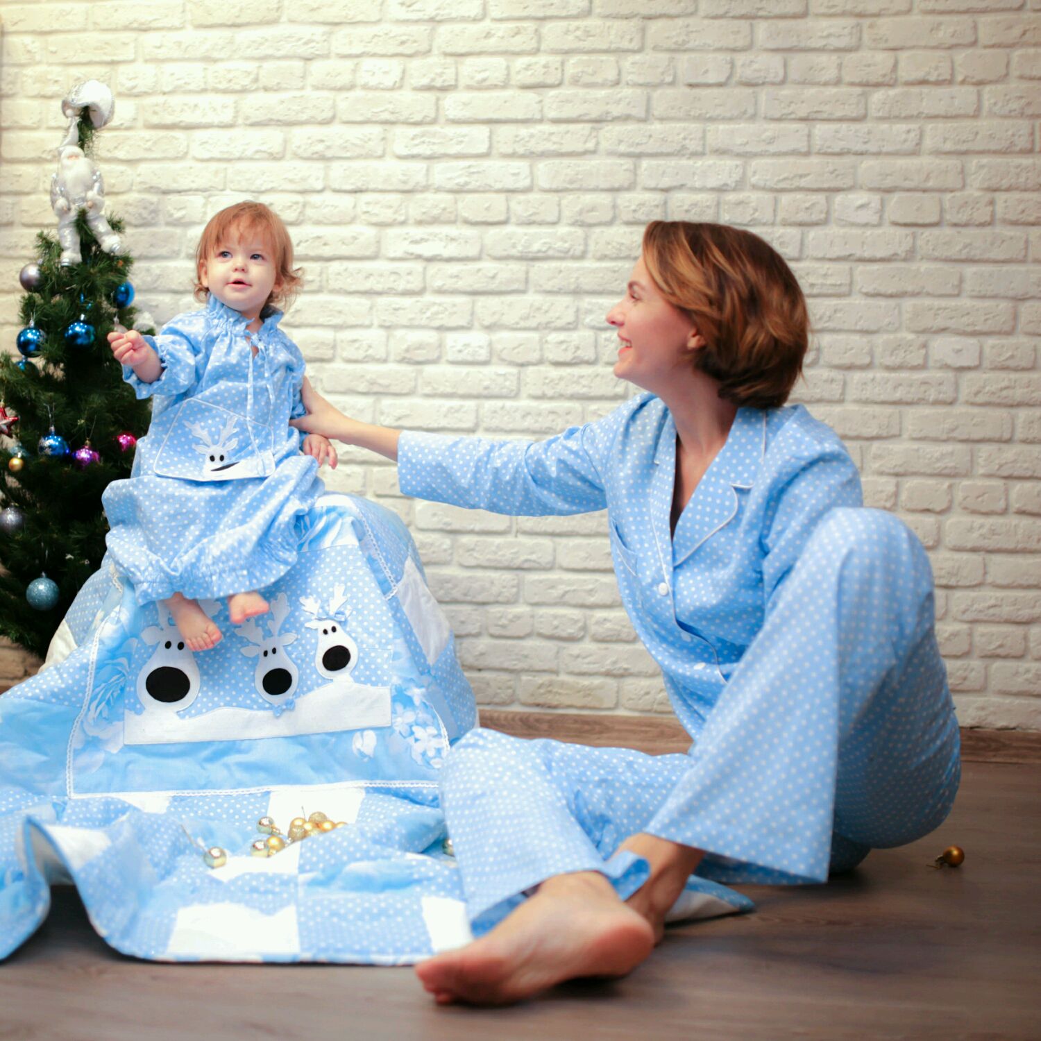 Платье-ночнушка для девочки из Рождественской коллекции "Весёлые олени