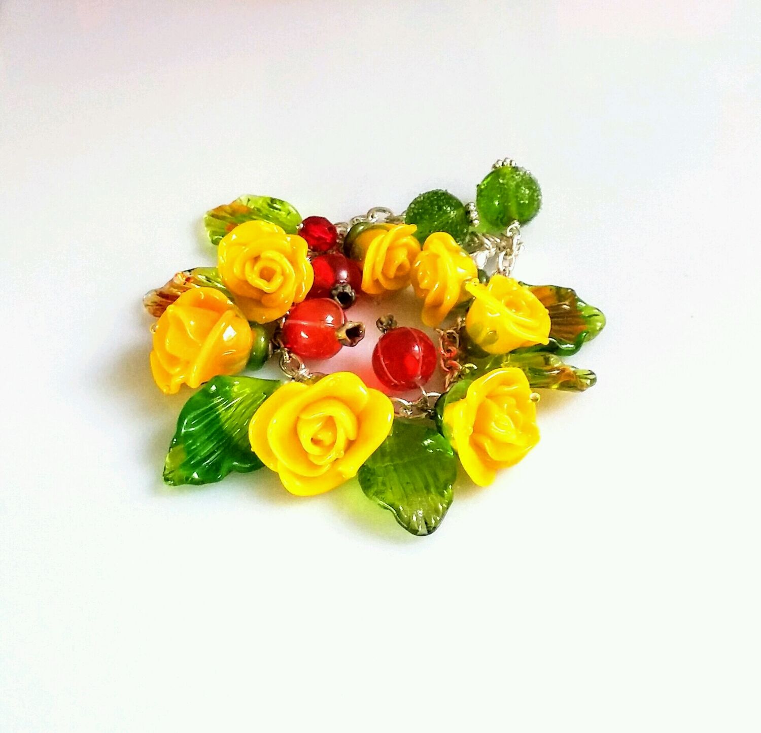 Браслет Желтые розы лэмпворк