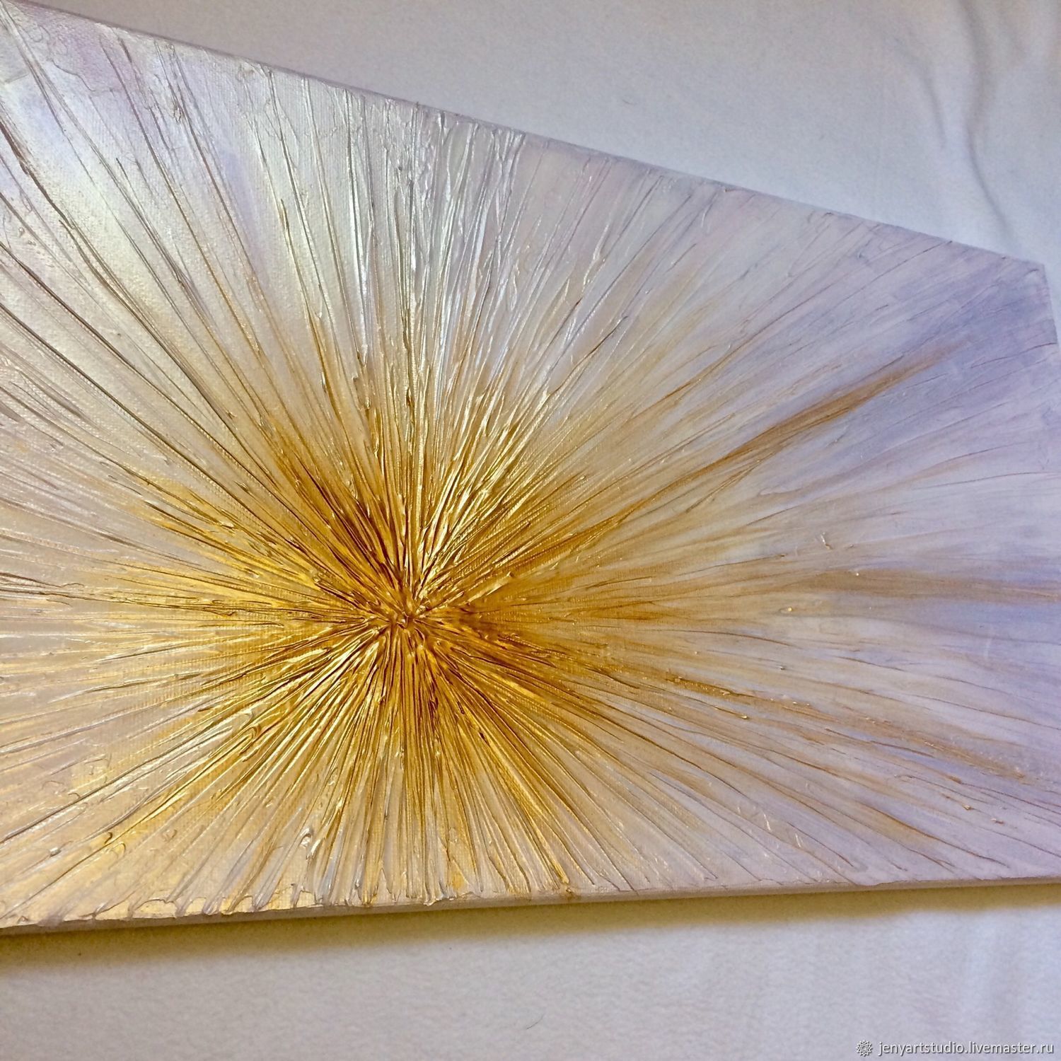 Картина абстракция «Сияние» белый с золотом 30 х 50 см