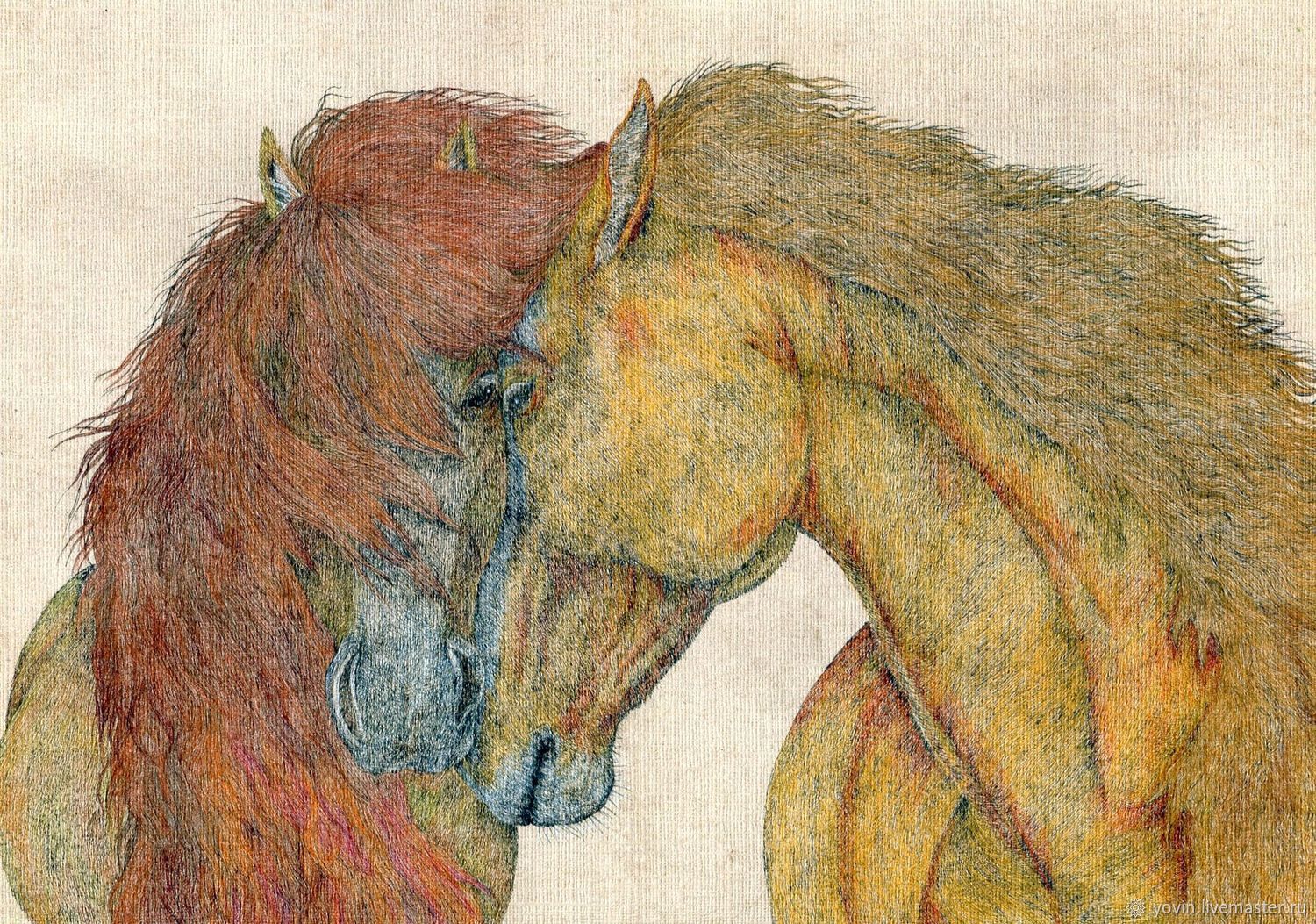 Постер Двое Картина с лошадьми Принт для интерьера