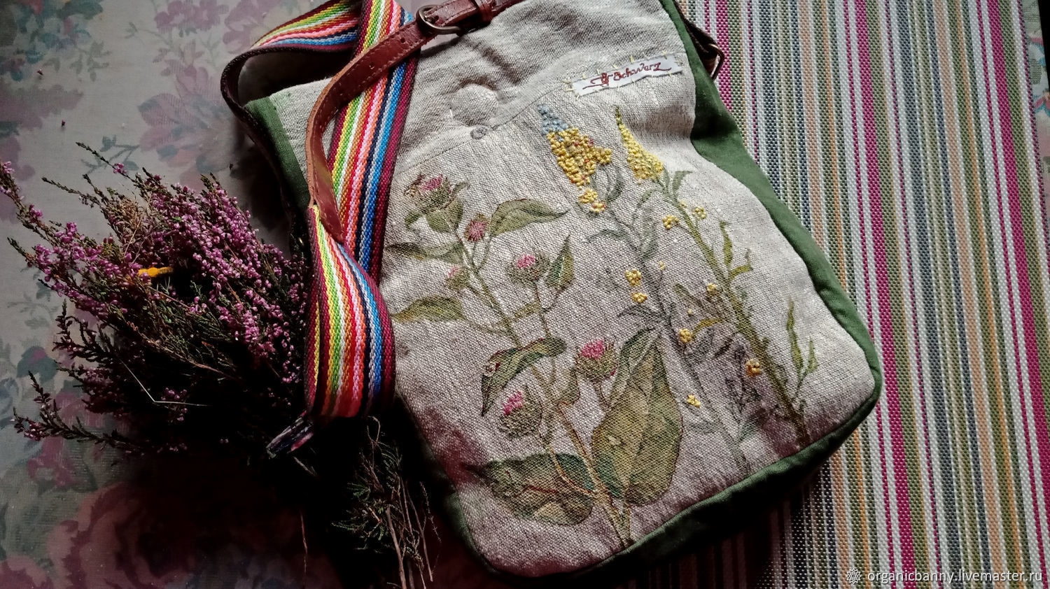 Льняная сумка-торба - "Травы"