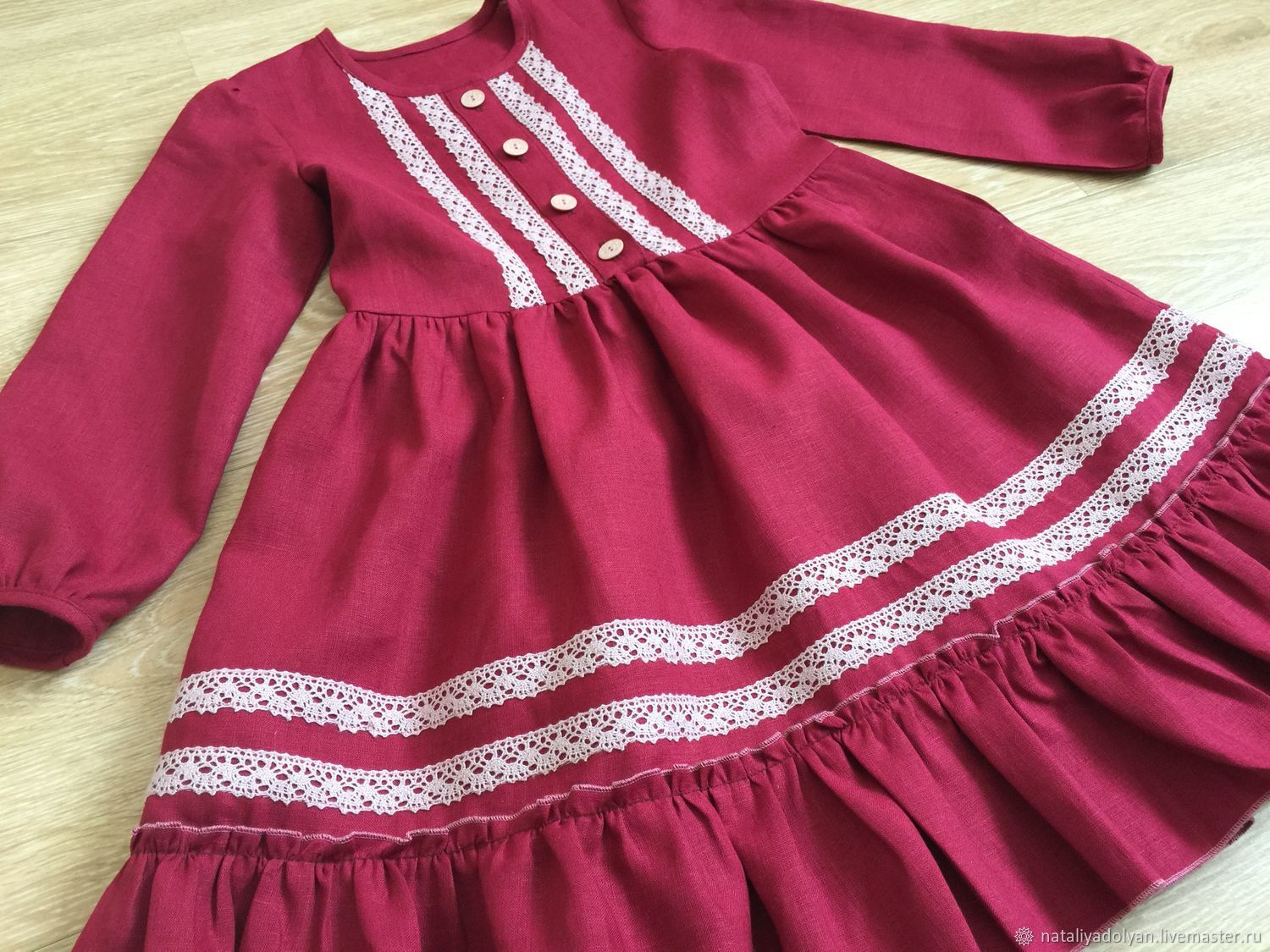 Льняное платье для девочки " Вишенка" В НАЛИЧИИ Рост 116
