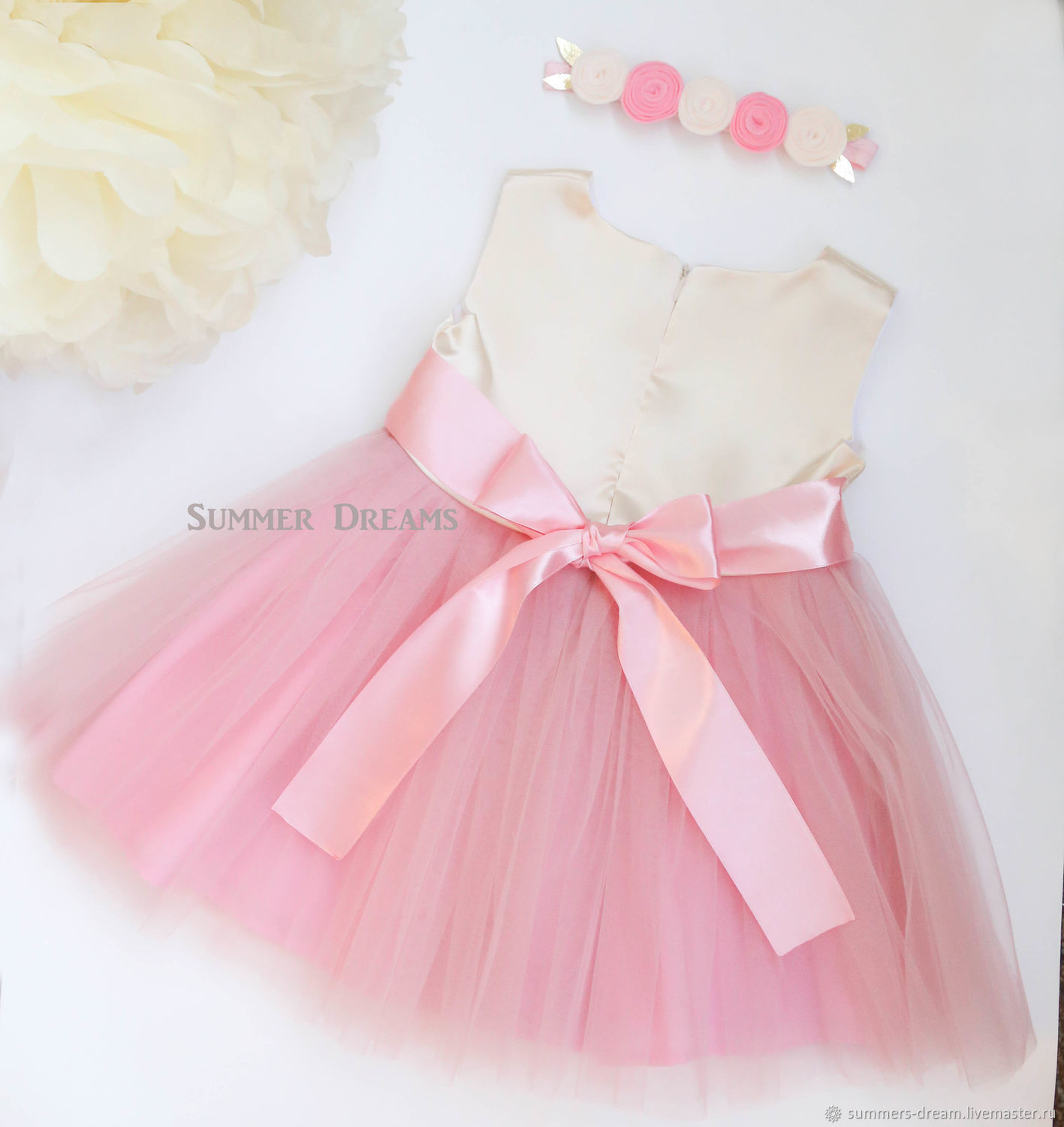 Нежное розовое фатиновое платье для девочки