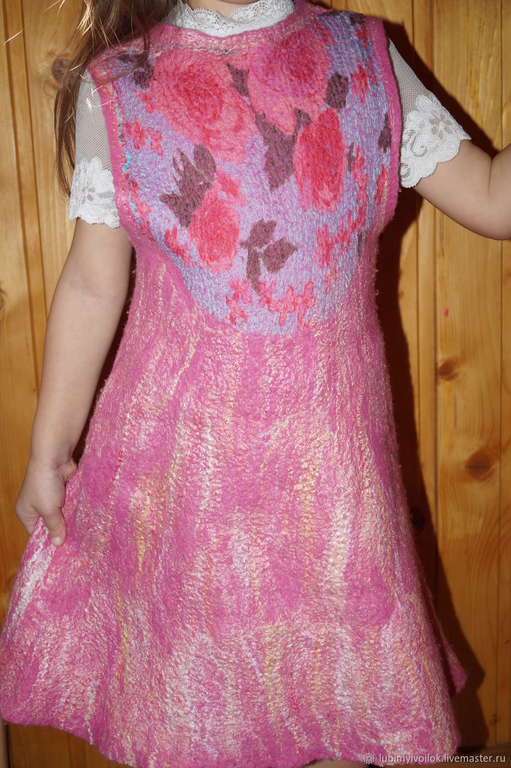 Платье сарафан для девочки валяный"Розовое чудо"