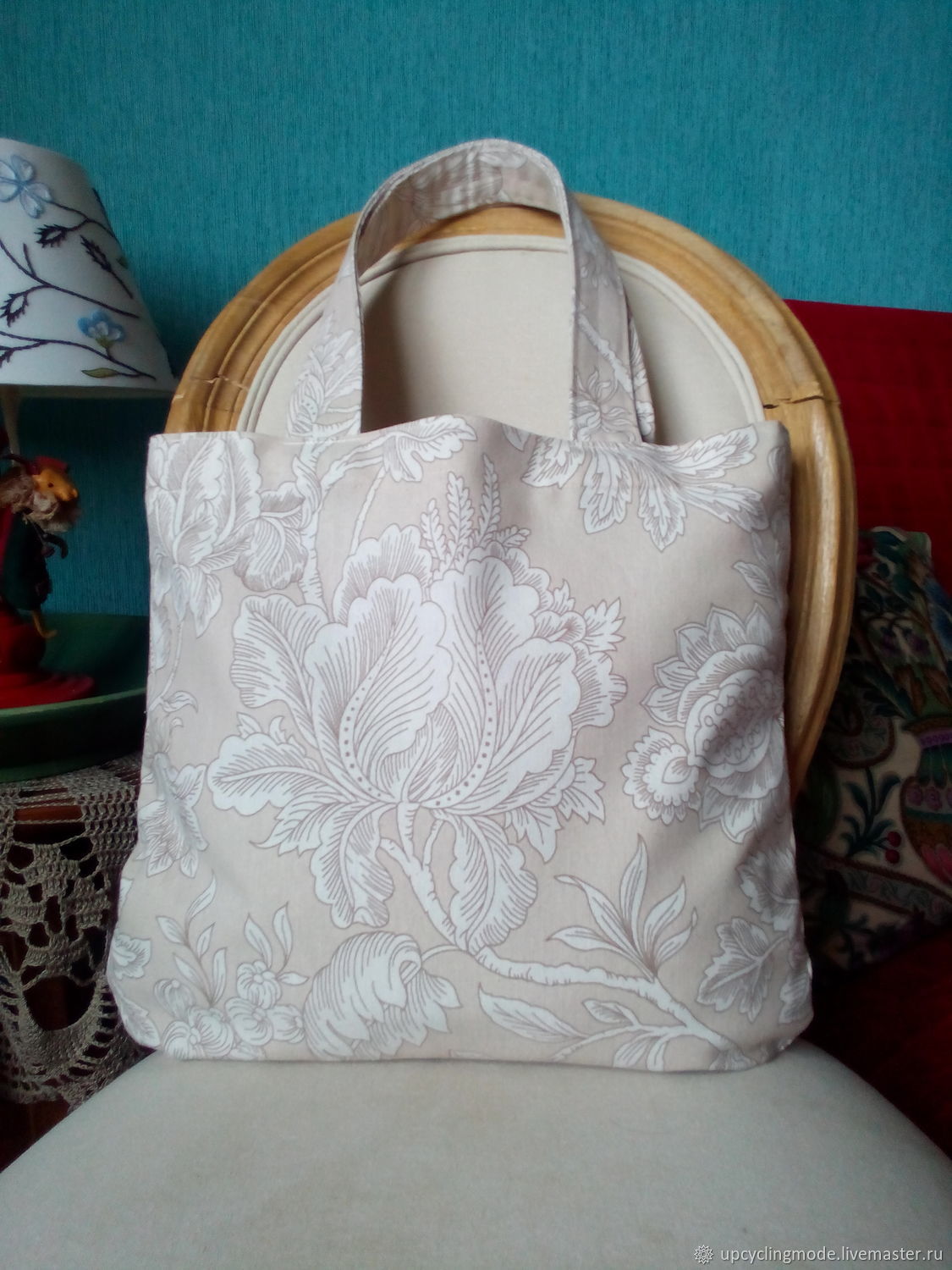 Текстильная сумочка-авоська для покупок в бежевом цвете. Экосумка