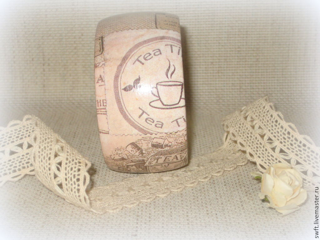 Бежевый женский деревянный браслет Чайный. Эко рустик лен хюгге чай