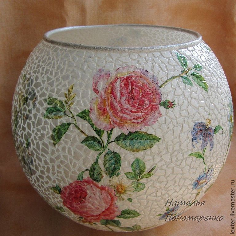 Вазы ручной работы. Стеклянная ваза  Розовый сад