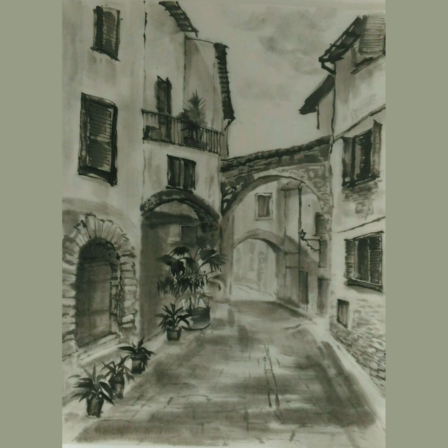 Картина тушью Итальянская улочка