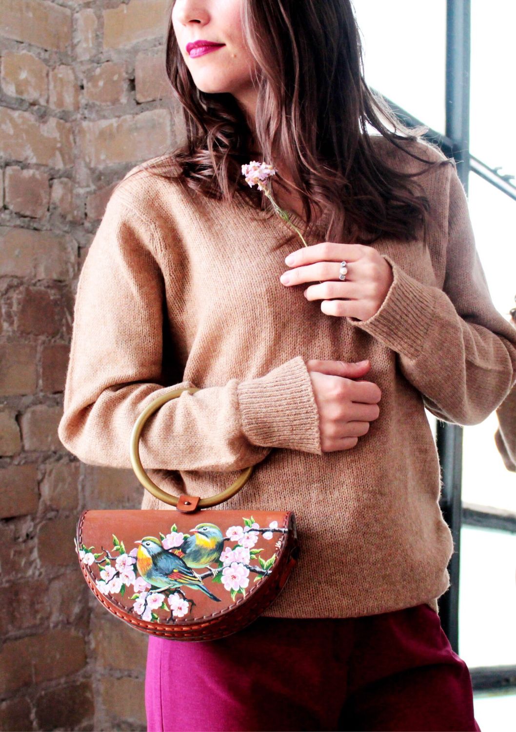Кожаная сумочка с ручной росписью