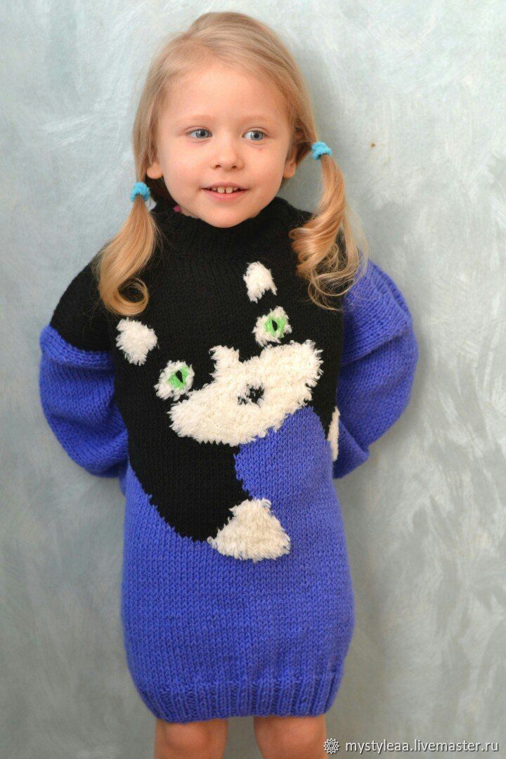 Детский свитер вязаный с котом "Баксик"