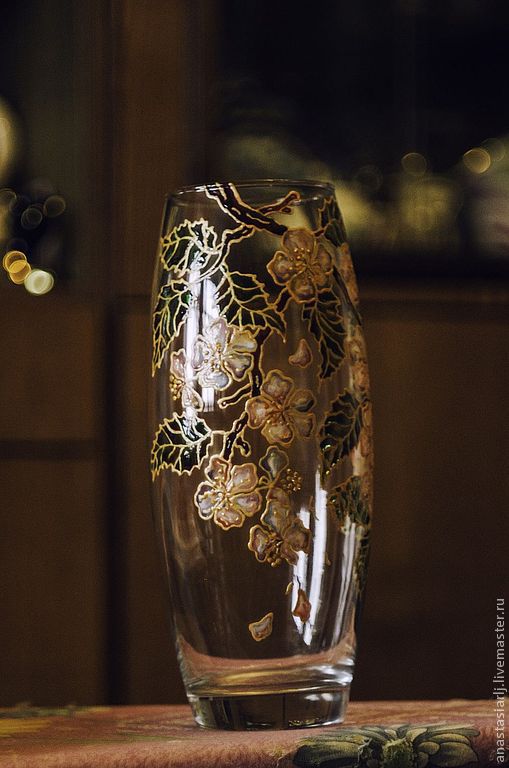 стеклянная ваза. ручная роспись ''яблоневый цвет''