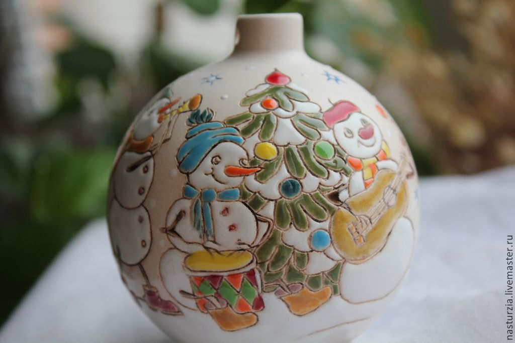 Елочный шар Снежная компания керамика