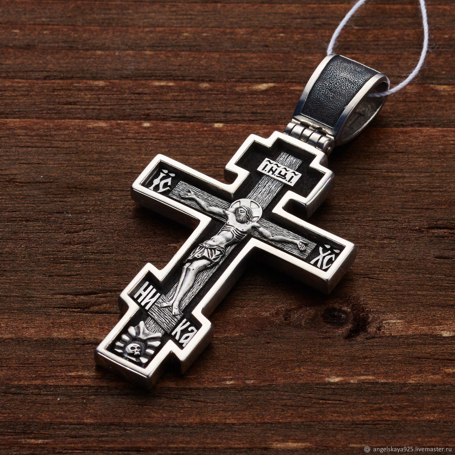 Мужской православный крест из серебра с родием «Молитва Кресту»