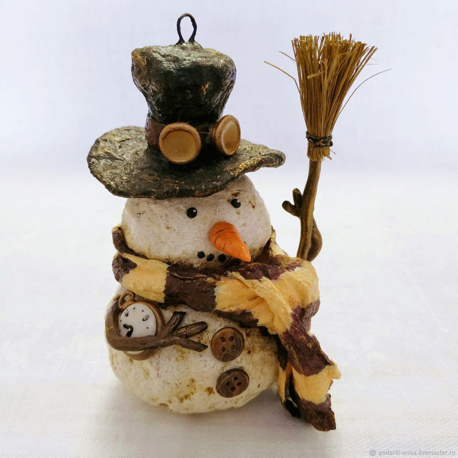 Ватная ёлочная игрушка Снеговик в стиле стимпанк