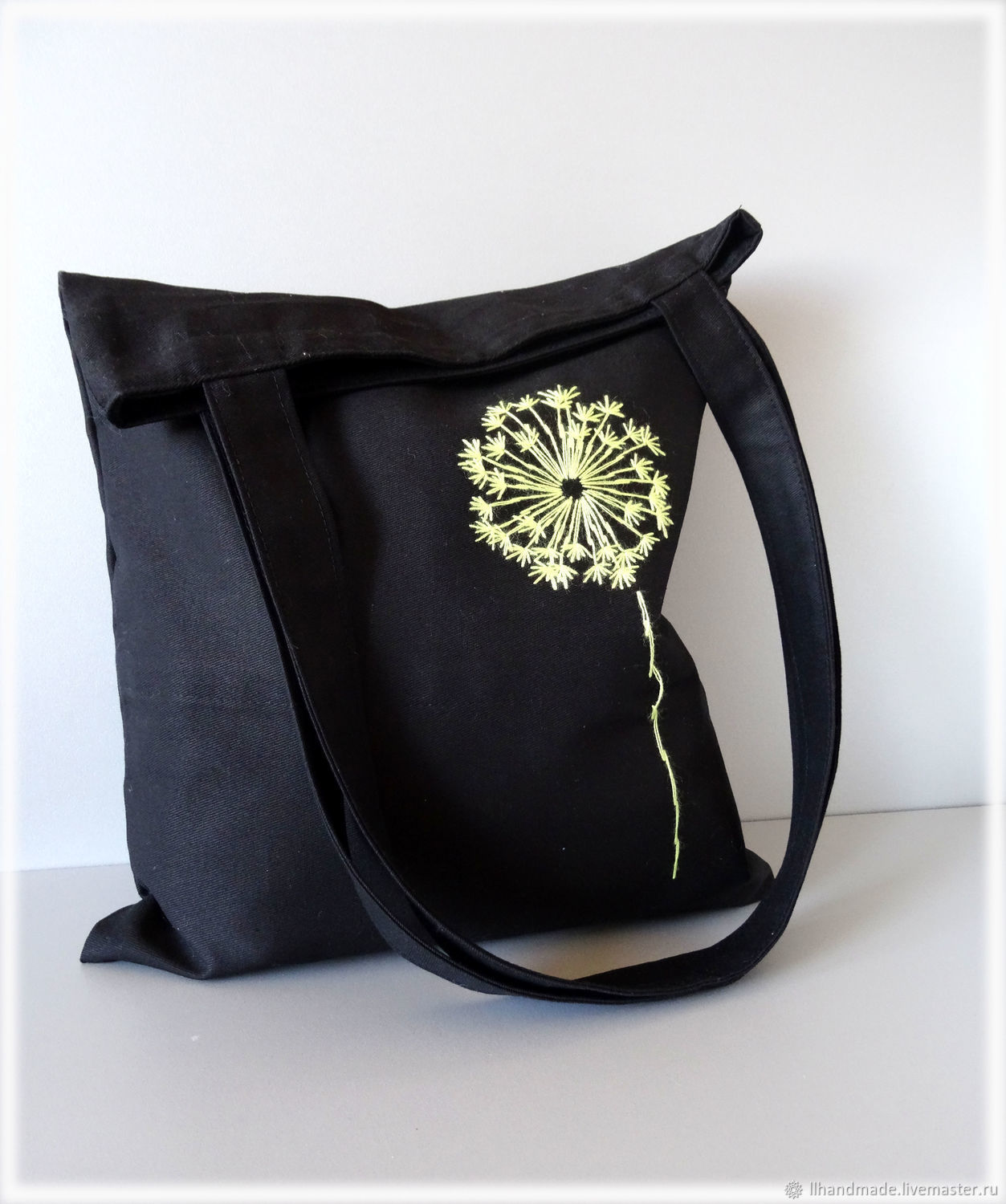 Эко-сумка "Одуванчик" - черная сумка, авоська, вышитая сумка