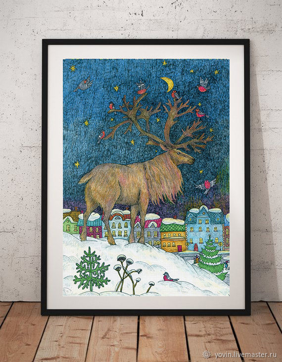 Постер Лесной олень Картина с оленем для дома