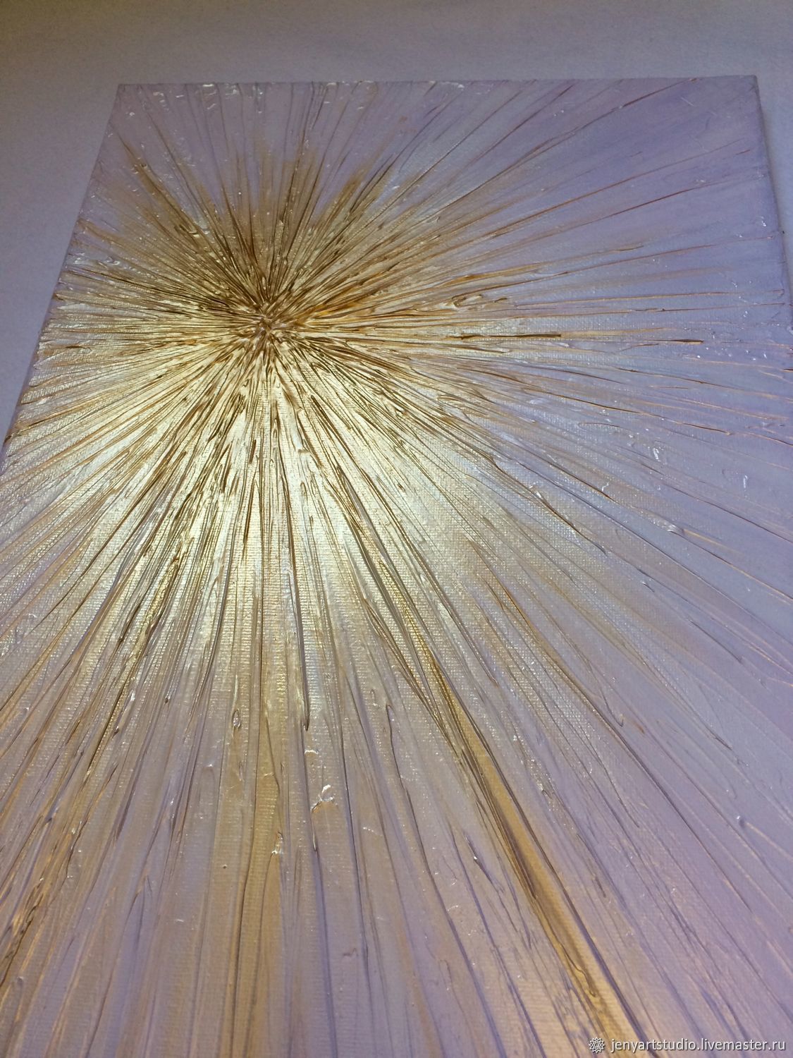 Картина абстракция «Сияние» белый с золотом 30х50 см