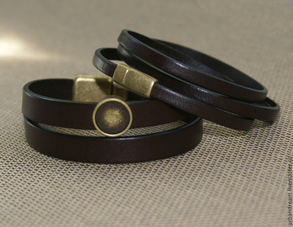 Комплект кожаных браслетов "Горький шоколад-1"