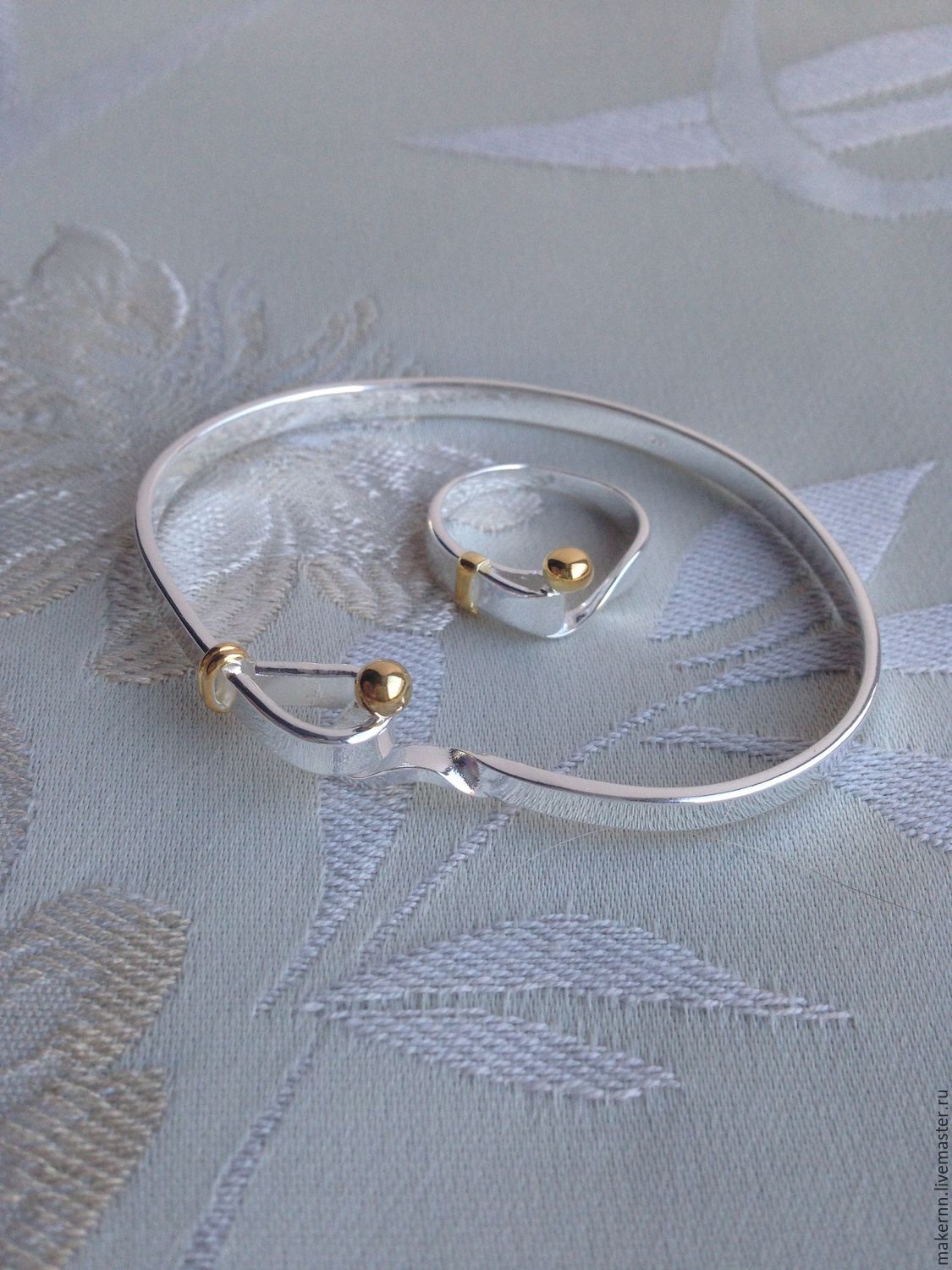 Комплект посеребренный  браслет и кольцо