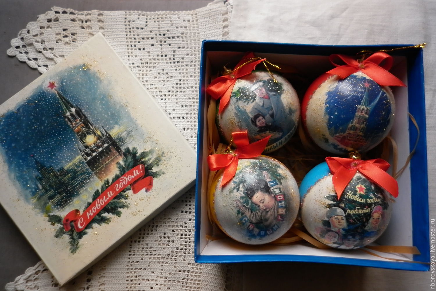 Набор новогодних шаров в коробке Воспоминания о советской эпохе синие