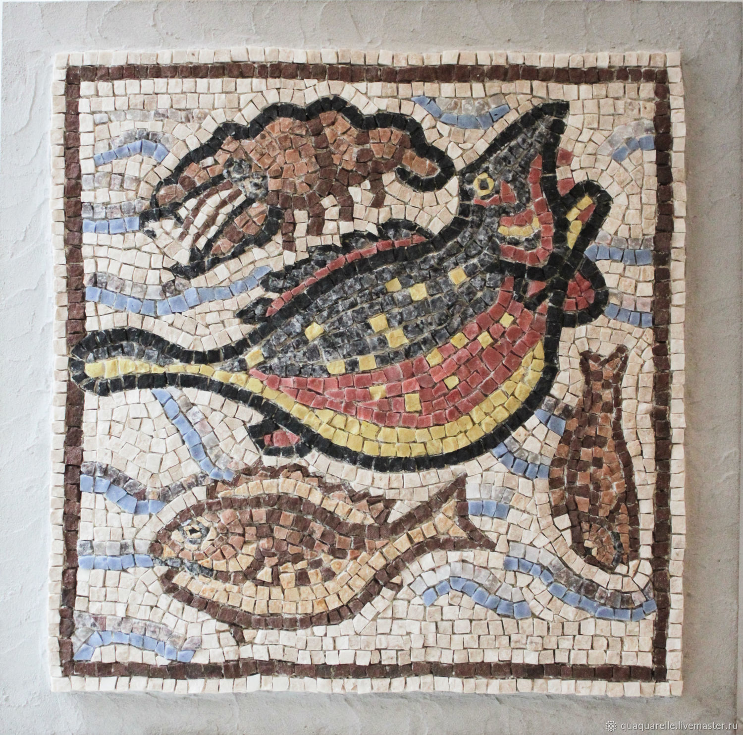 Римская мозаика с рыбами и креветкой