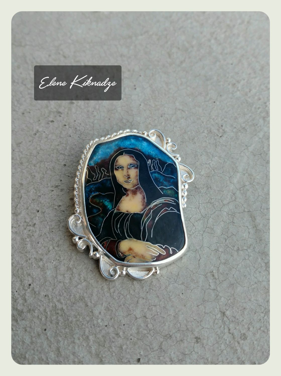 Брошь-кулон Грузинская эмаль (минанкари) серебро 925 "Мона Лиза"