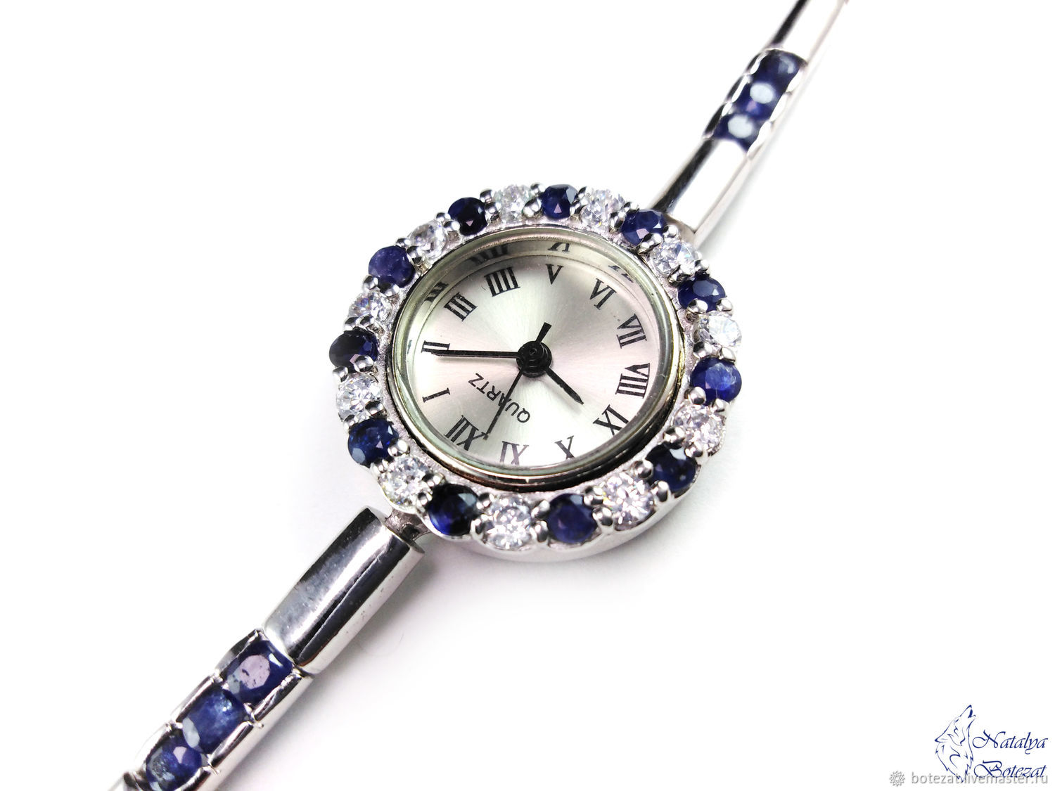 "Минутка" часы браслет серебро с синими сапфирами