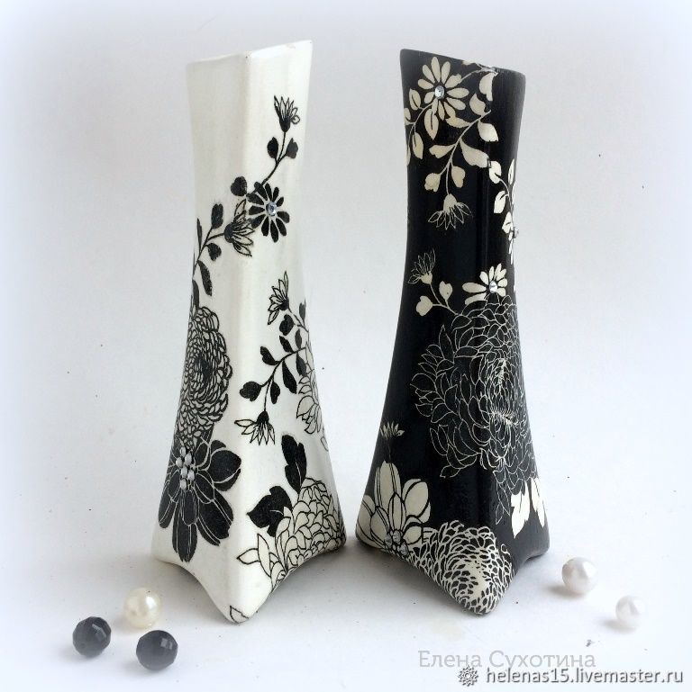 Вазочки Черное и белое Декупаж Маленькие коллекционные вазочки