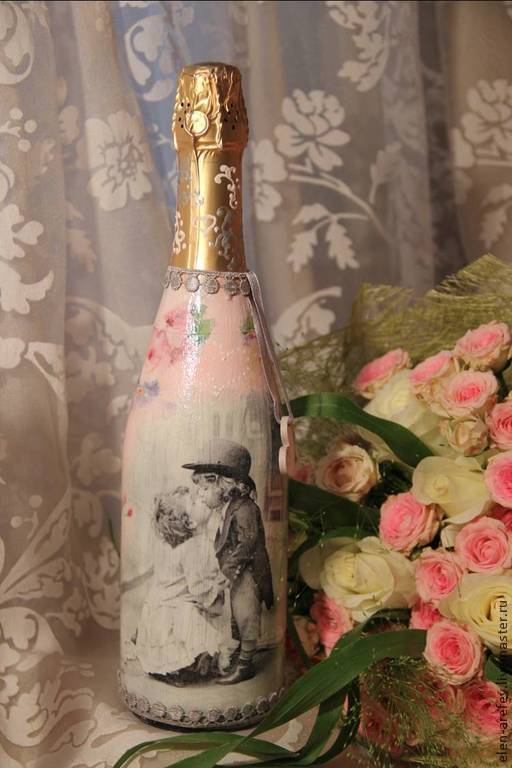 Декор бутылки на свадьбу "Нежность"