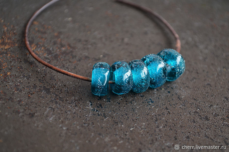 Асими (голубые) - бусины лэмпворк для браслета в стиле пандора