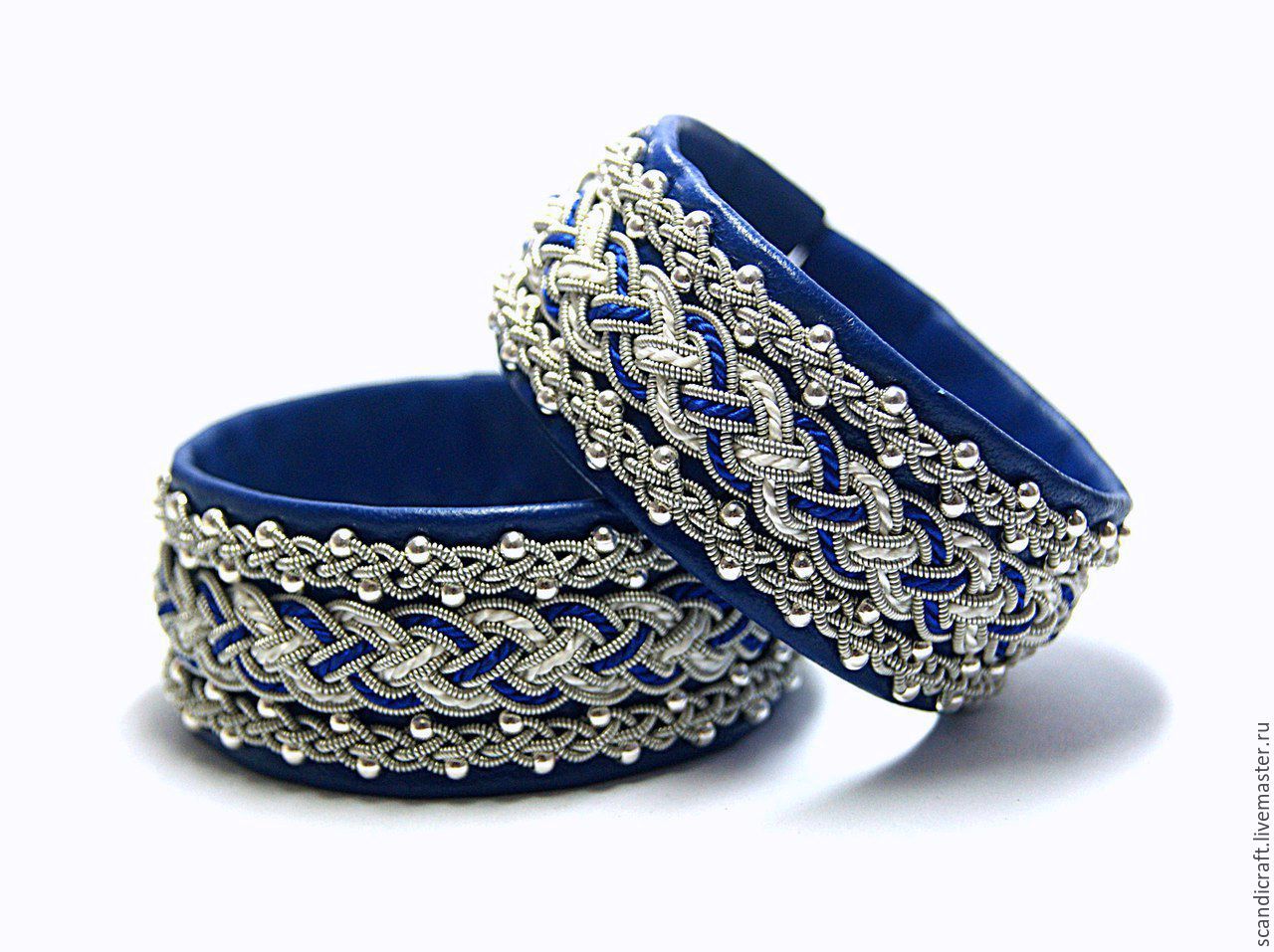 Женский кожаный скандинавский шведский браслет с серебряными бусинами