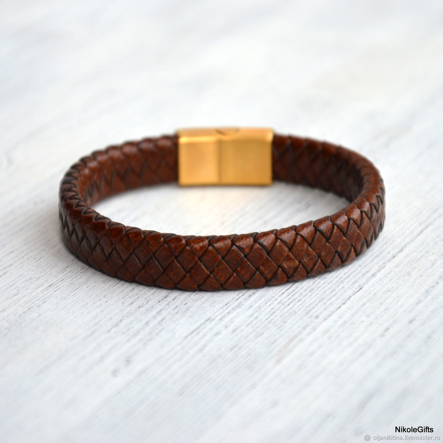 Мужской коричневый кожаный браслет с застежкой из нержавеющей стали