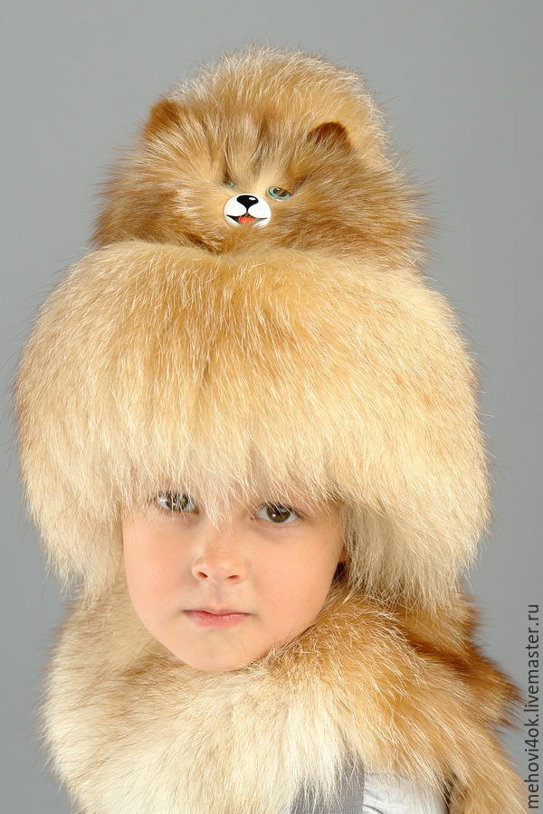 Детская меховая шапка "Киска" - шапка из меха  детская
