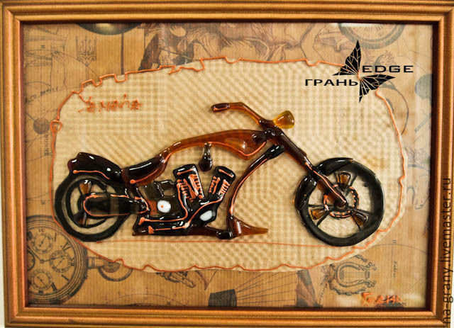 картина из стекла "Мотоцикл", коллаж на стену