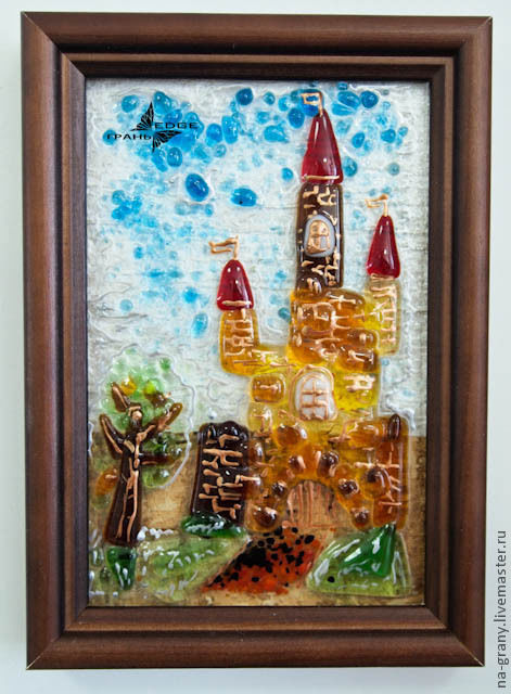 коллаж из стекла "Замок", картина на стену