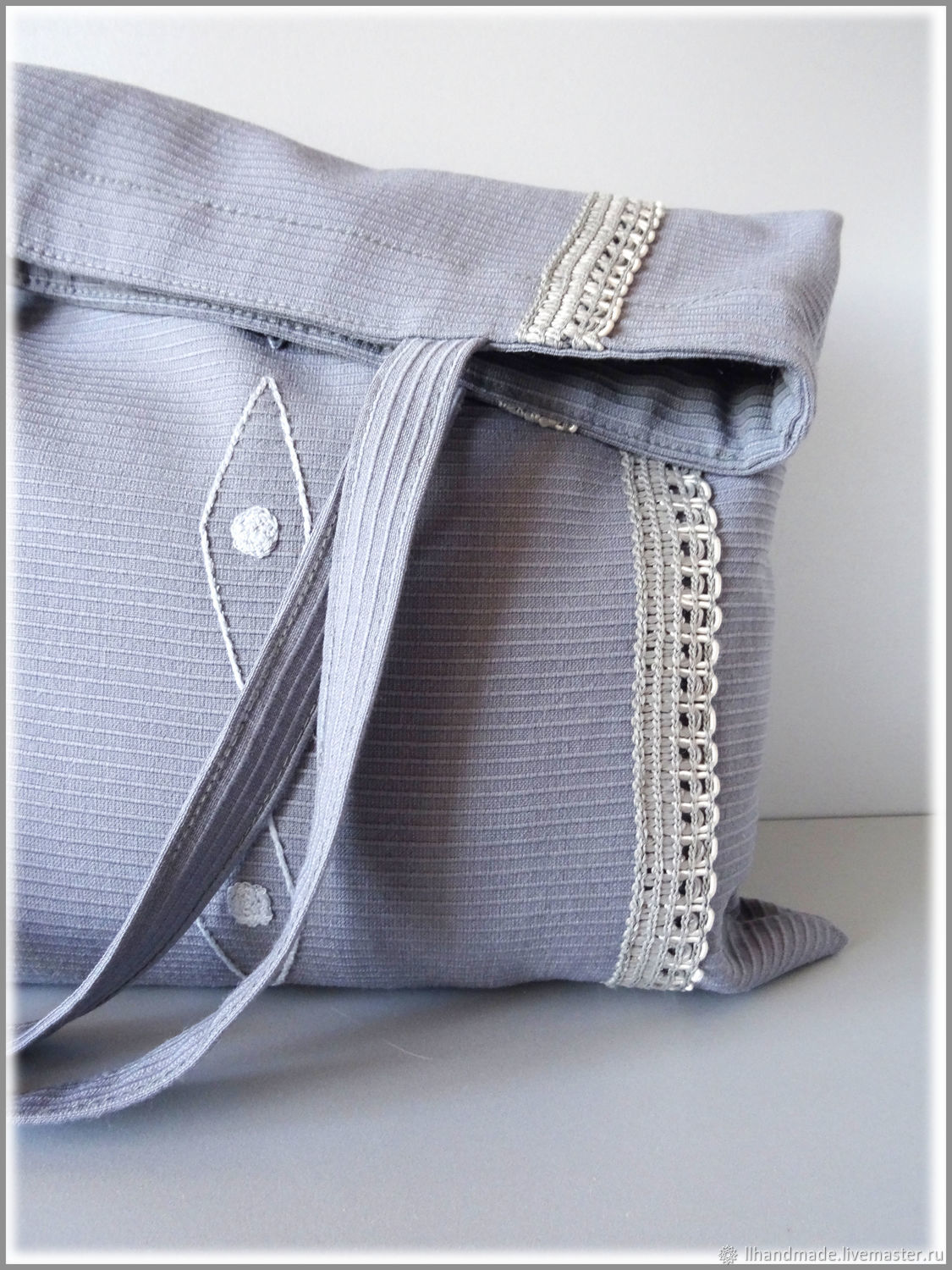 Эко-сумка "Эко-стиль" - ручная вышивка, авоська, серая сумка