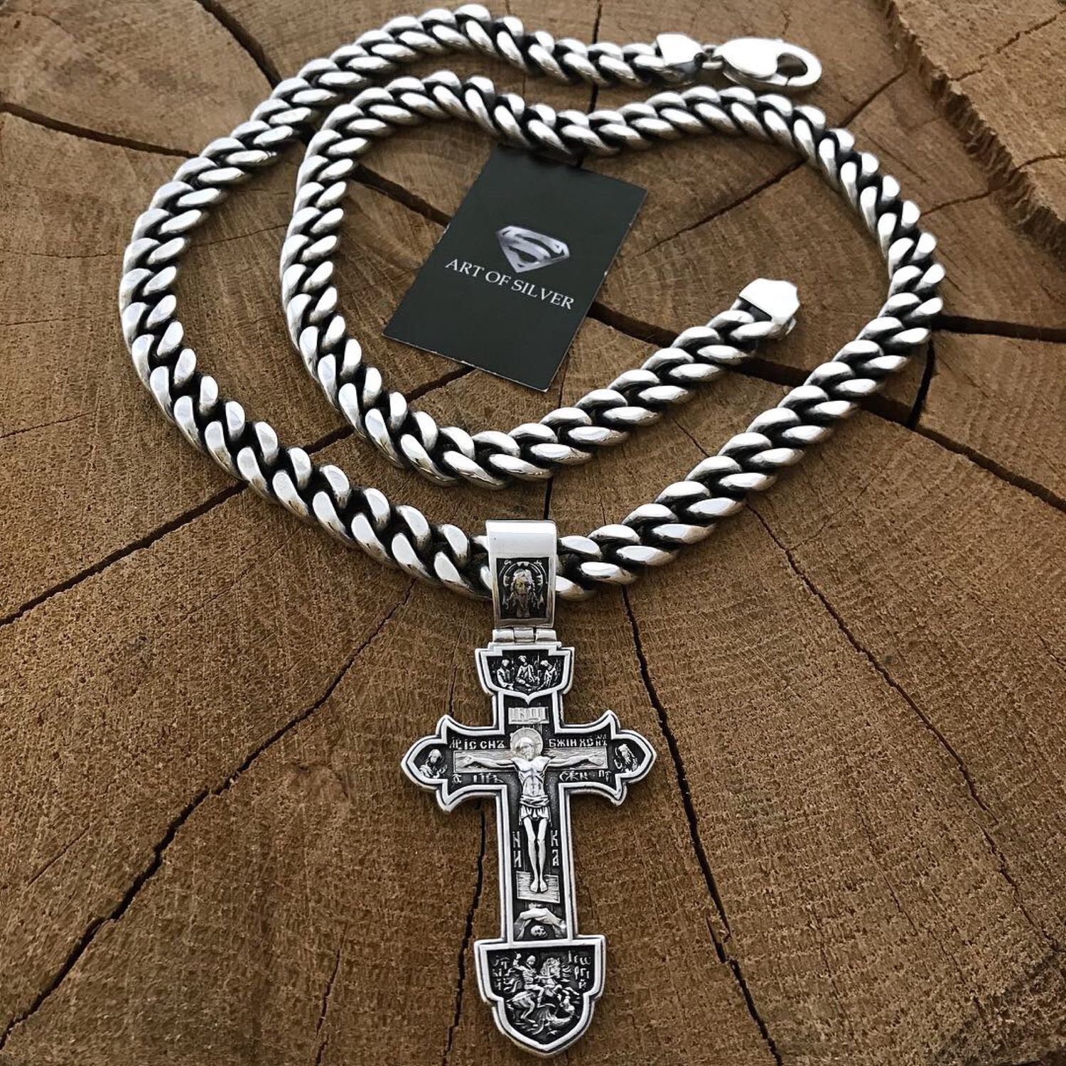 Серебряная цепочка Панцирь ( панцирная) с Крестом