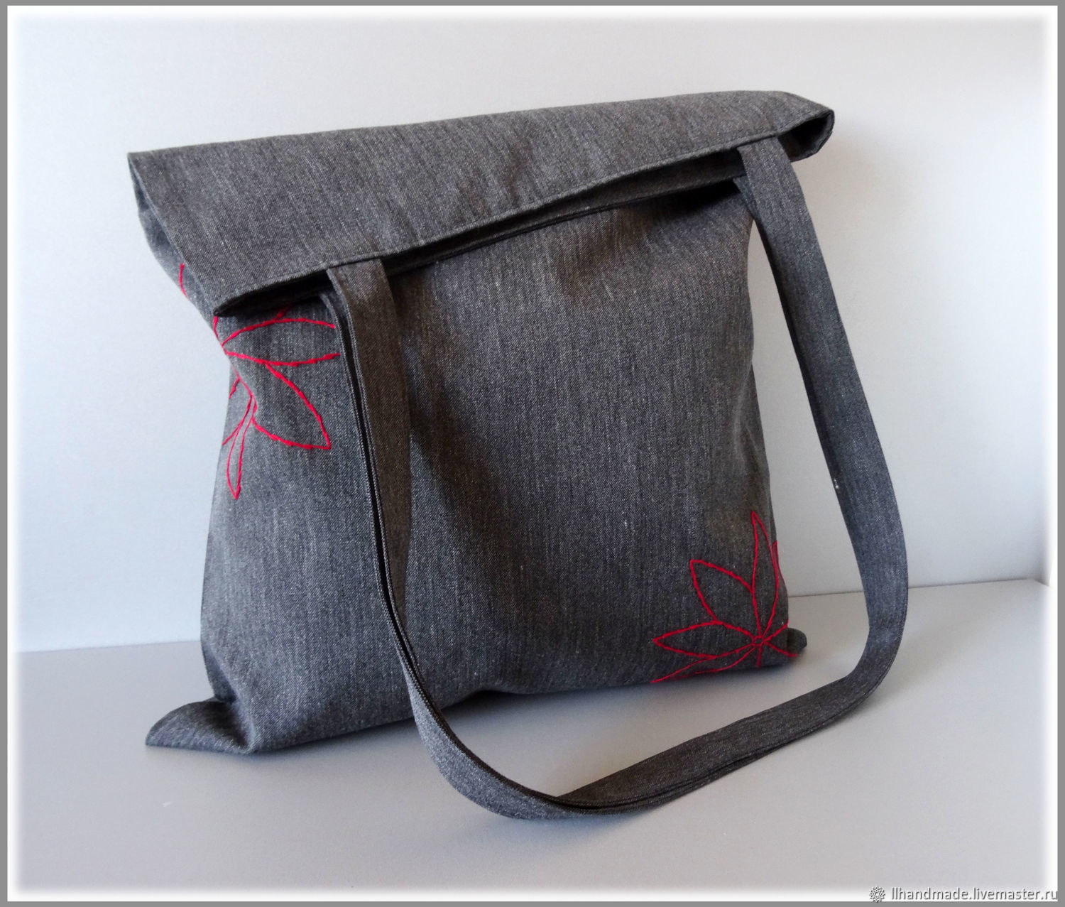 Эко-сумка "Эко-стиль" - ручная вышивка, авоська, серая сумка