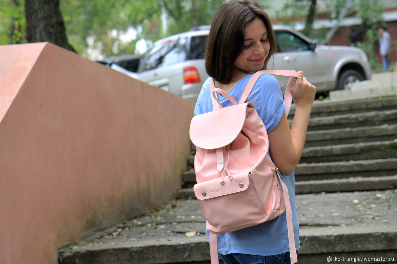 Женский кожаный рюкзак "Розовый фламинго"