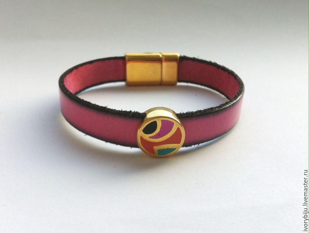 Женский кожаный браслет, 10х2 мм, розовый